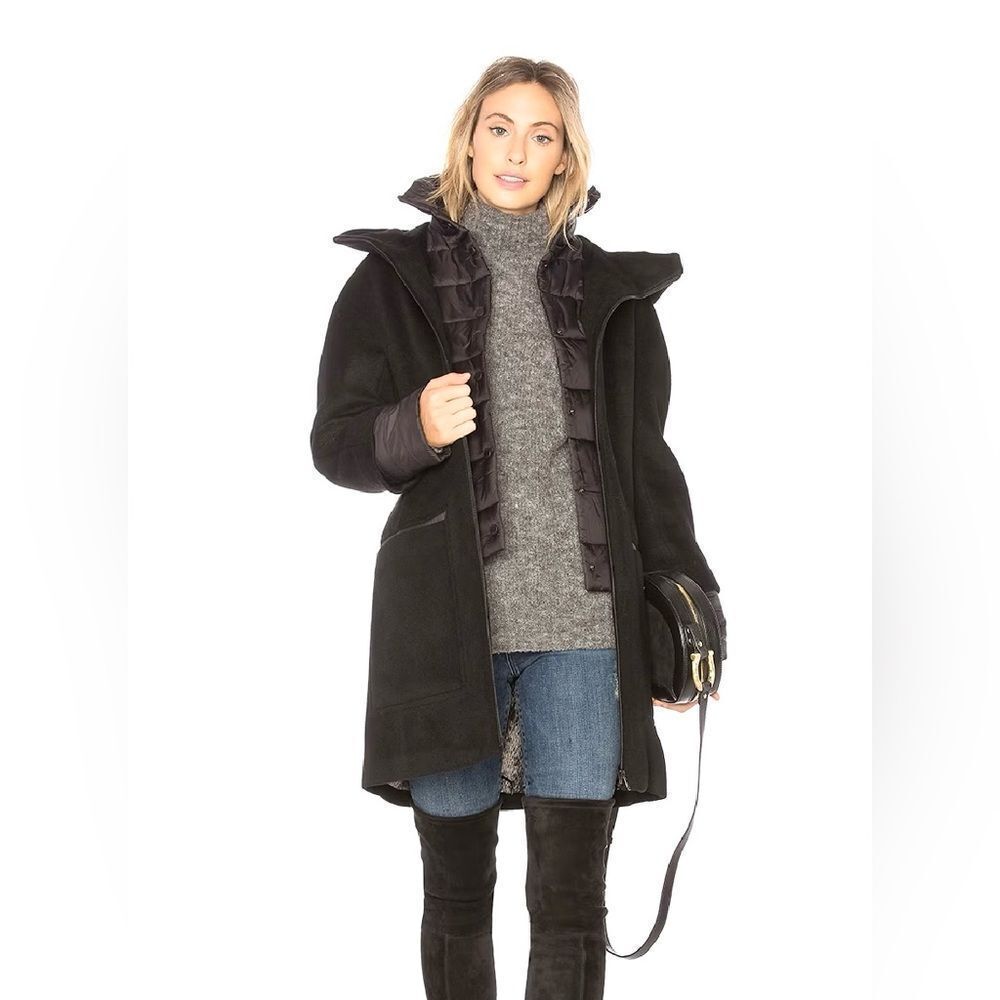 Soia & Kyo Revolve Rosalia Black Womens Wool Insulated Mixed Media Puffer Coat M